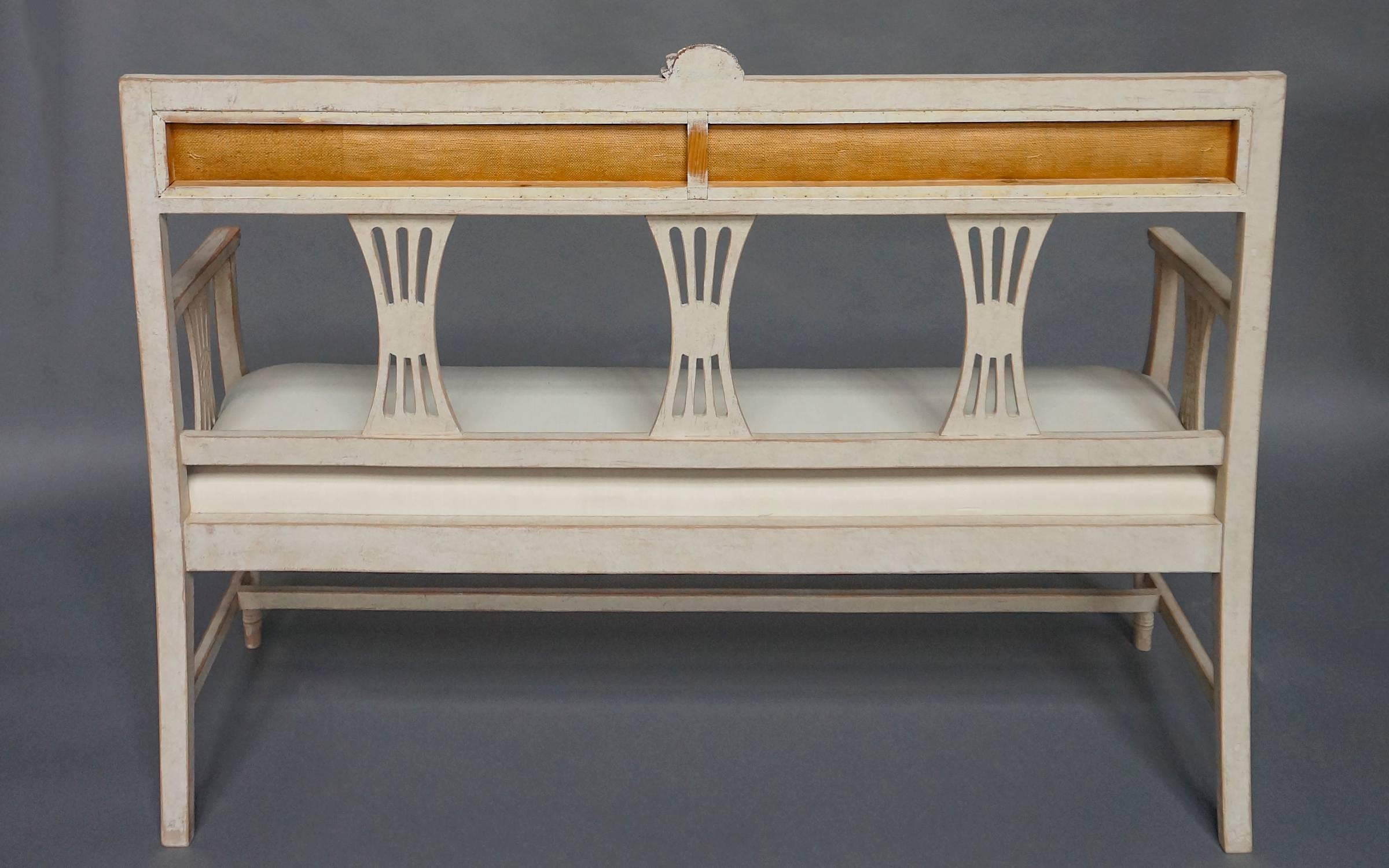 Upholstery Swedish Settee with Floral Crest in the Gustavian Style