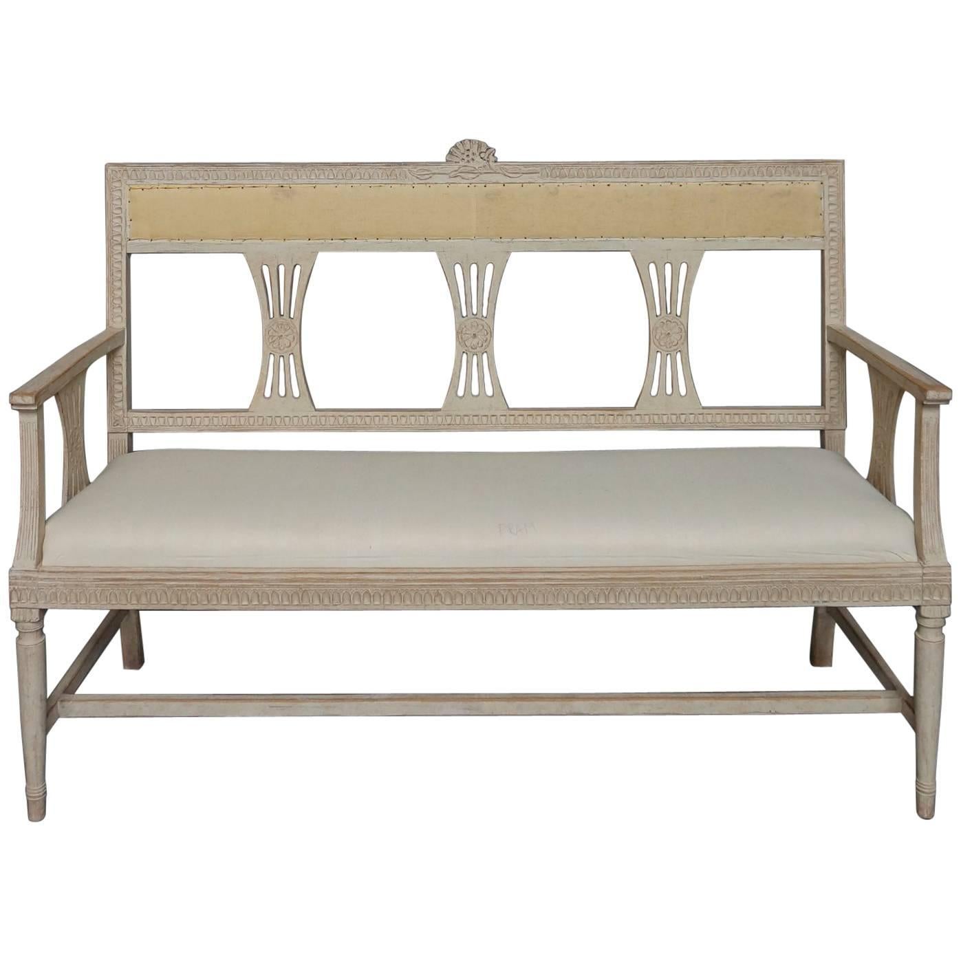Swedish Settee with Floral Crest in the Gustavian Style