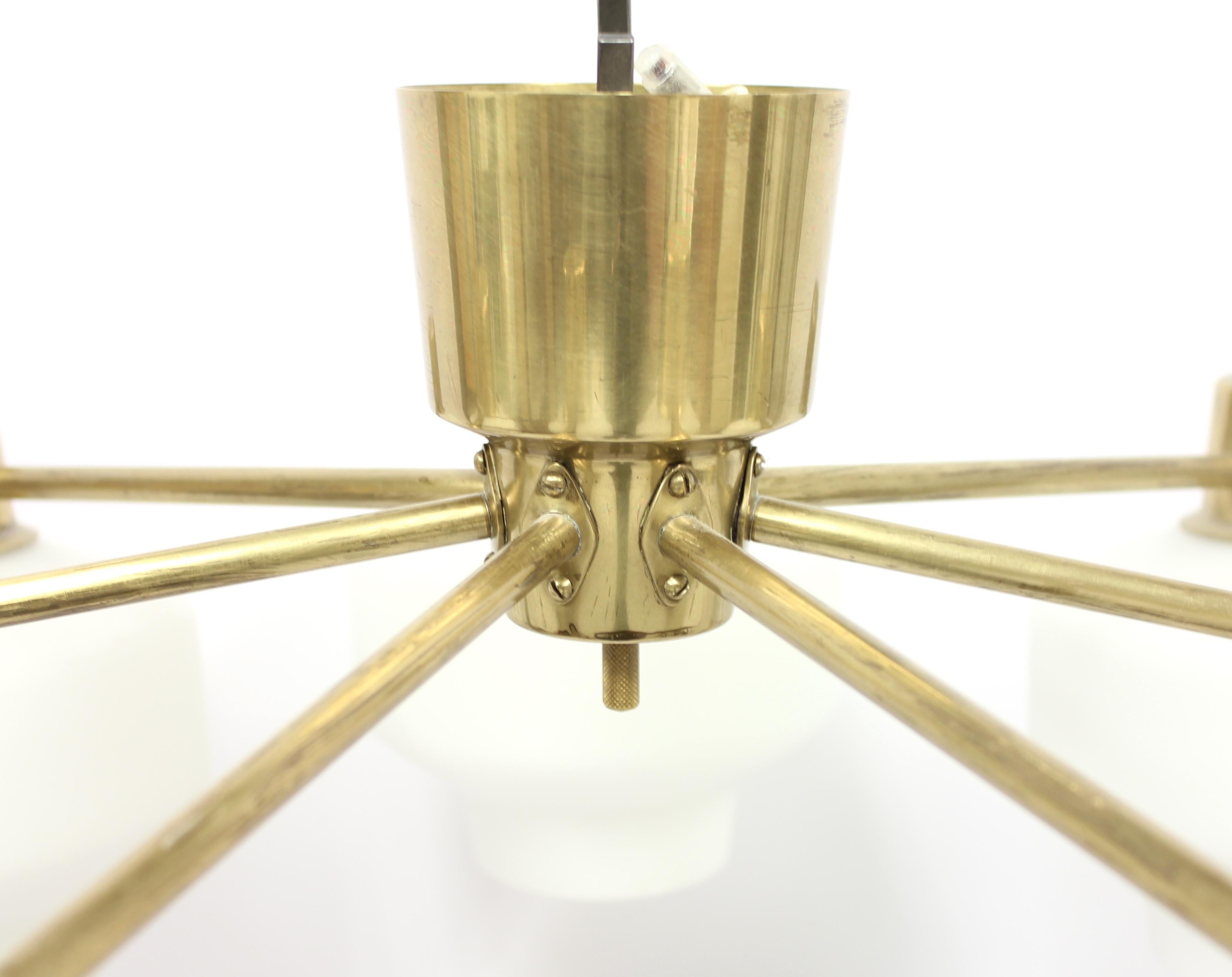 Swedish Seven-Light Brass Ceiling Light by ASEA, 1950s 4