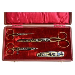 Swedish Sewing Set of Scissors Folding Knife Antique early 20th century Eskilstu