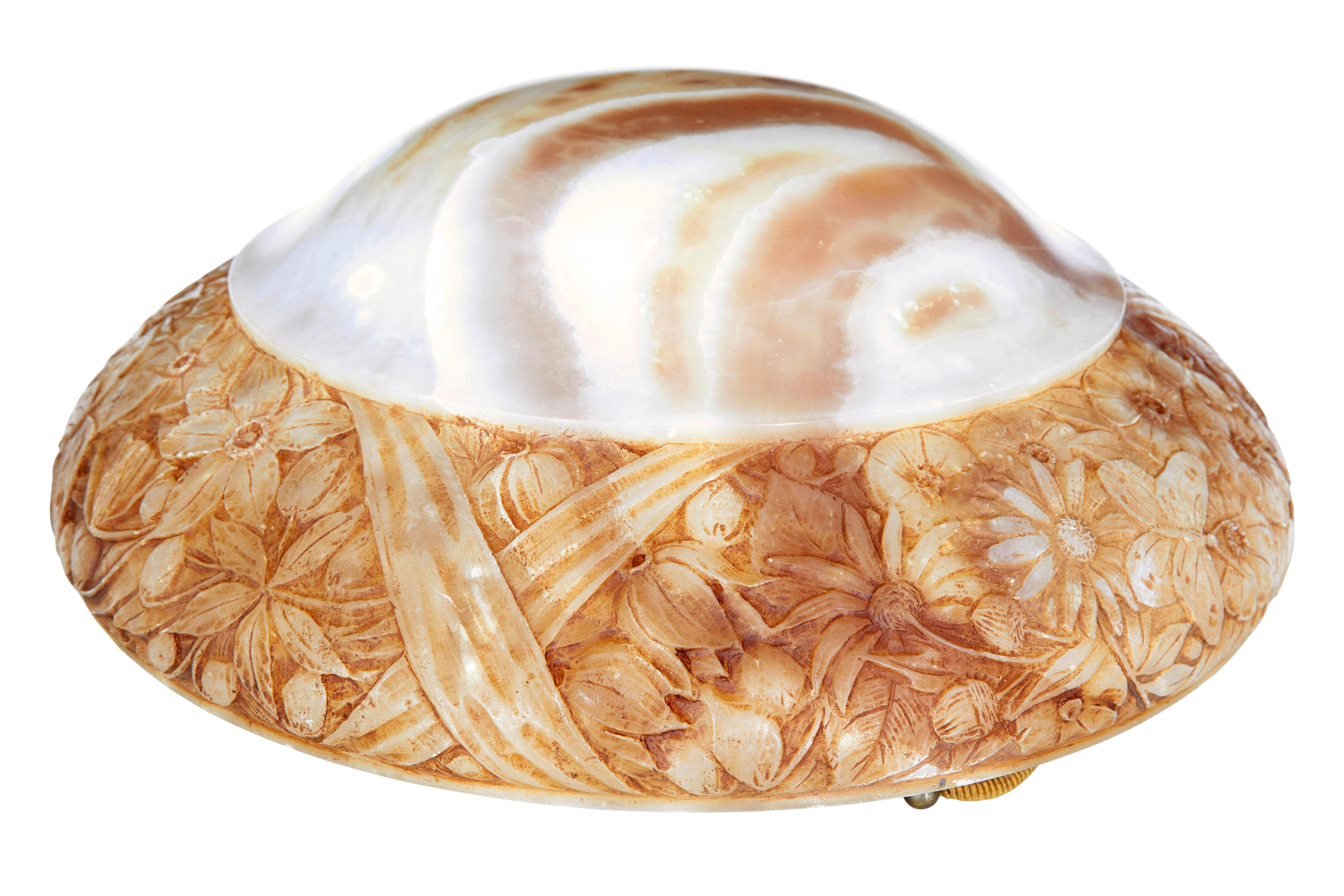 Art Deco Swedish shaped art deco carved alabaster ceiling light For Sale