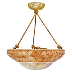 Antique Swedish shaped art deco carved alabaster ceiling light
