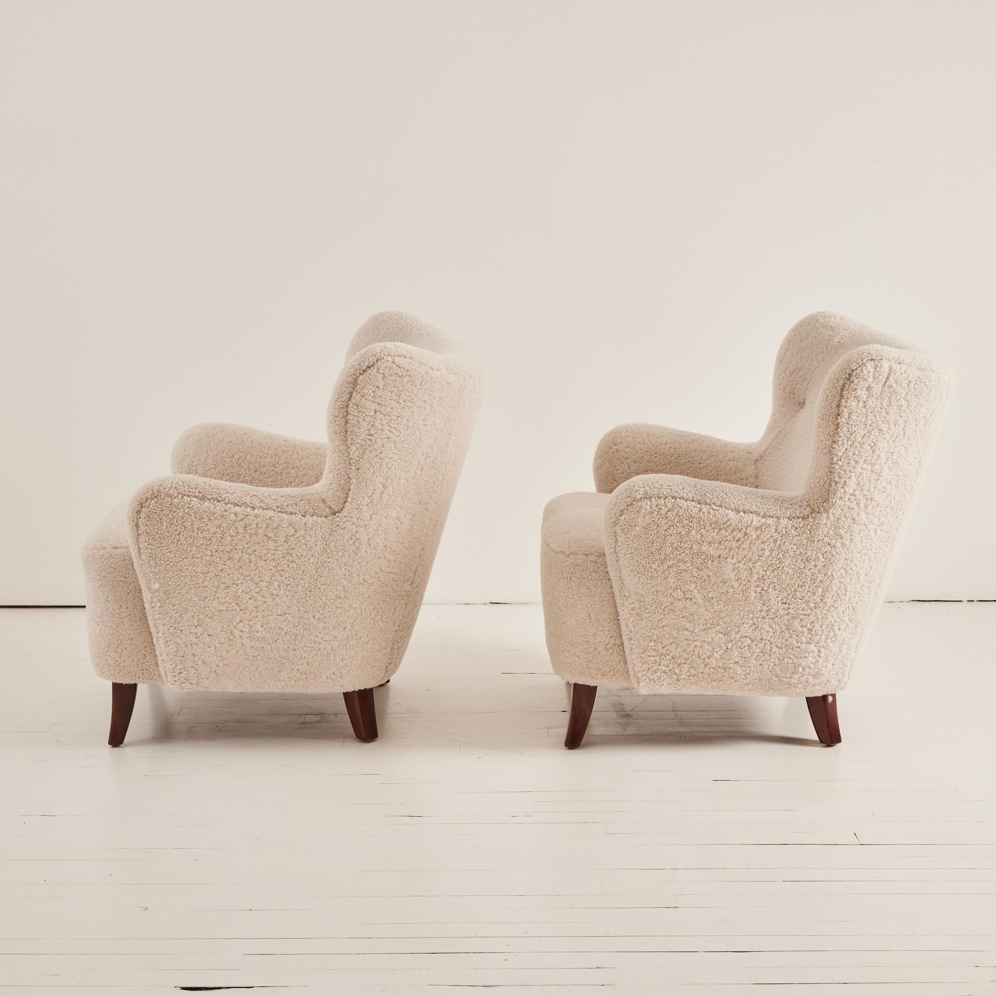 Swedish Sheepskin Lounge Chairs, 1950s - Set of 2 In Excellent Condition In Brooklyn, NY