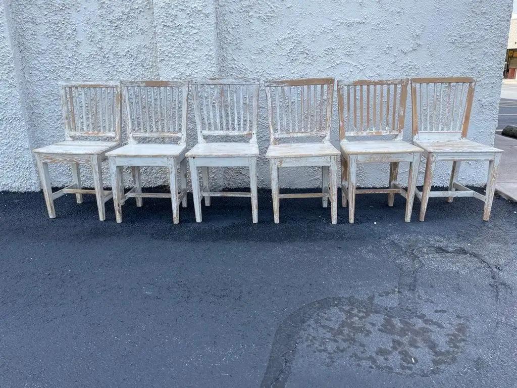 Swedish side chairs, white with blue accents, set of 4, 19th Century In Good Condition For Sale In Charlottesville, VA