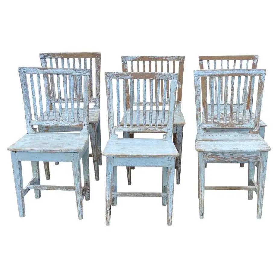 Swedish side chairs, white with blue accents, set of 4, 19th Century For Sale 2