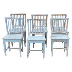 Chaises d'appoint suédoises, blanches avec des accents bleus, ensemble de 4, 19e siècle