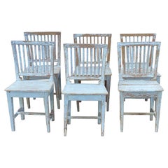 Swedish Side Chairs, White with Blue Accents, Set of 6, 19th Century