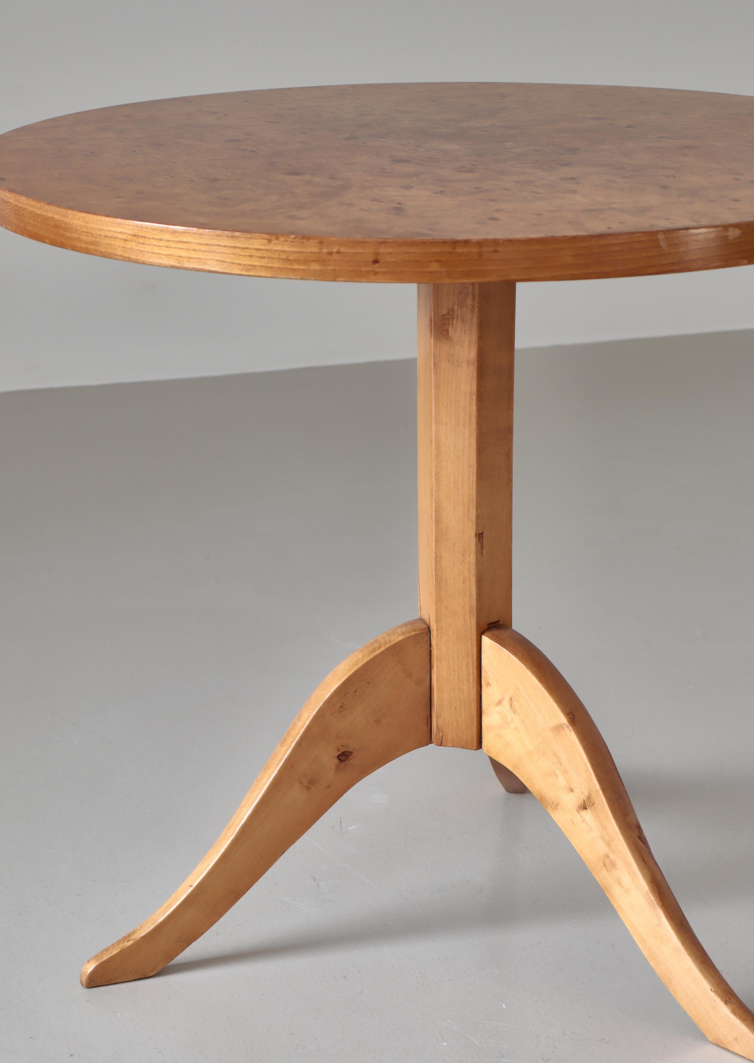 Birch Swedish Side Table by Bertil Söderberg in Burl Wood, Svensk Hemslöjd, 1930s