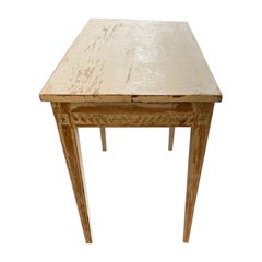 Antique Swedish Side Table, White with Carving and Blue Accents, 19th Century