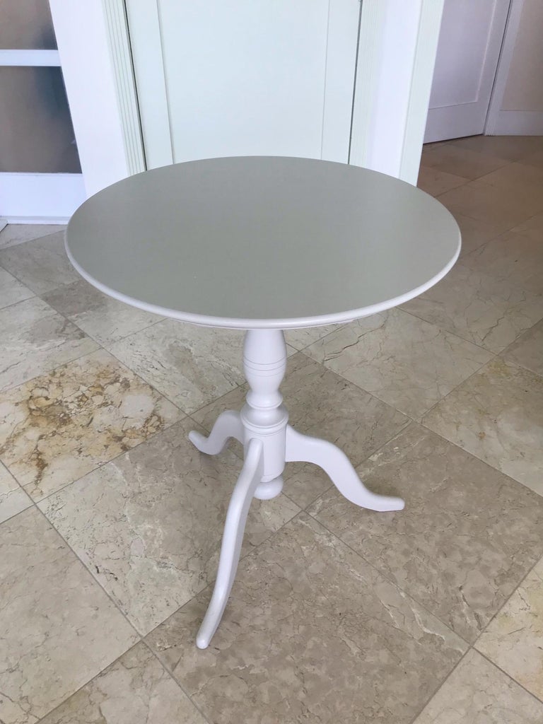 Swedish Side Table with Tilt Top in Hand Painted Taupe Wood, c. 1970's For Sale 9