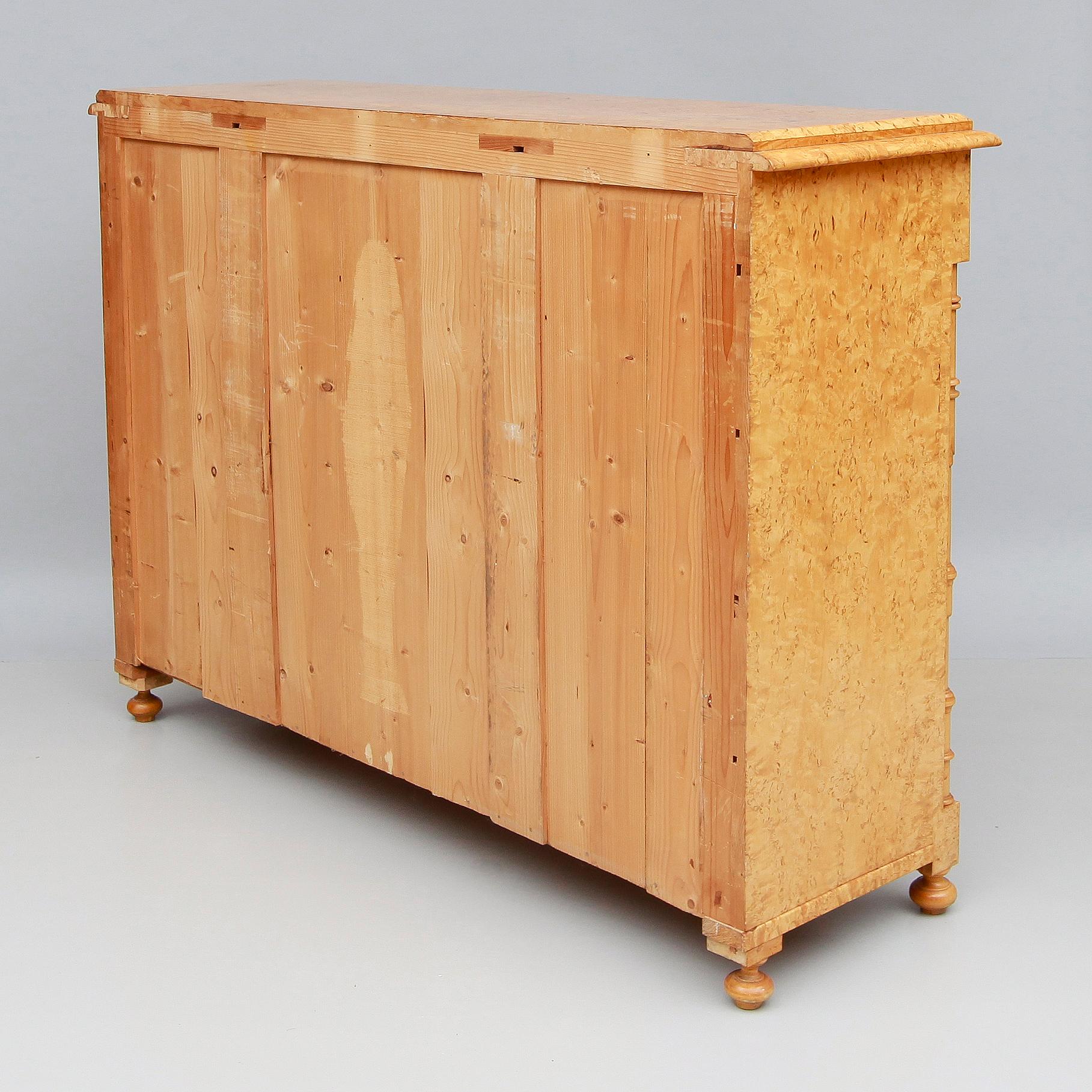 Biedermeier Swedish Sideboard or Storage Cabinet in Karelian Birch Wood, circa 1880 For Sale