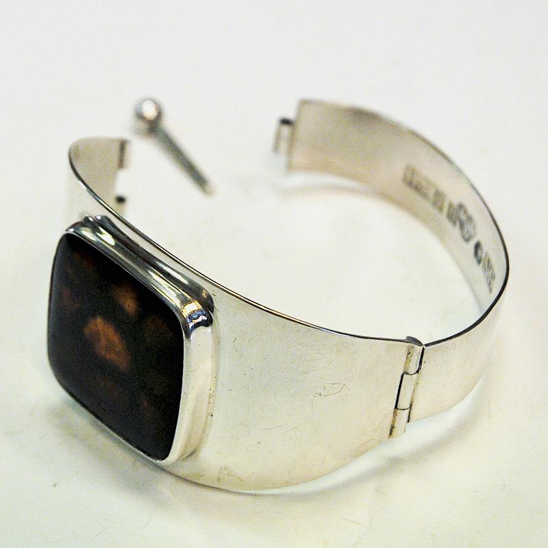 Swedish Silver Bracelet with Glass Stone by HJ Weissenberg, 1963 In Good Condition In Stockholm, SE