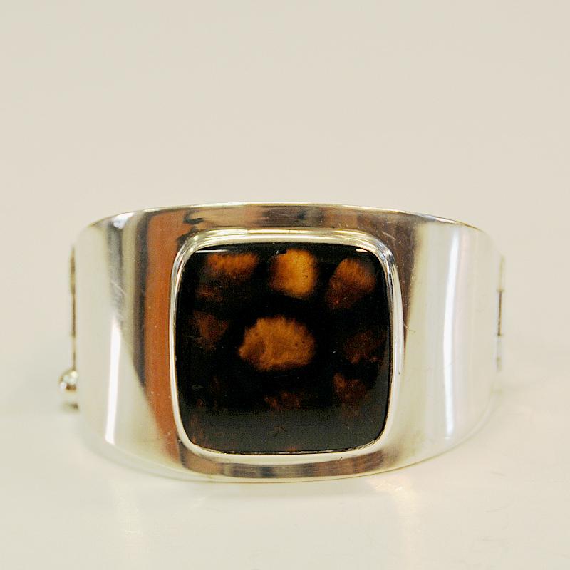 Sterling Silver Swedish Silver Bracelet with Glass Stone by HJ Weissenberg, 1963