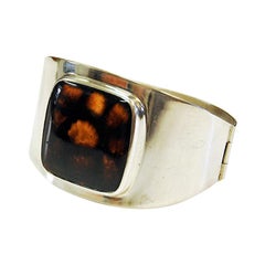 Vintage Swedish Silver Bracelet with Glass Stone by HJ Weissenberg, 1963