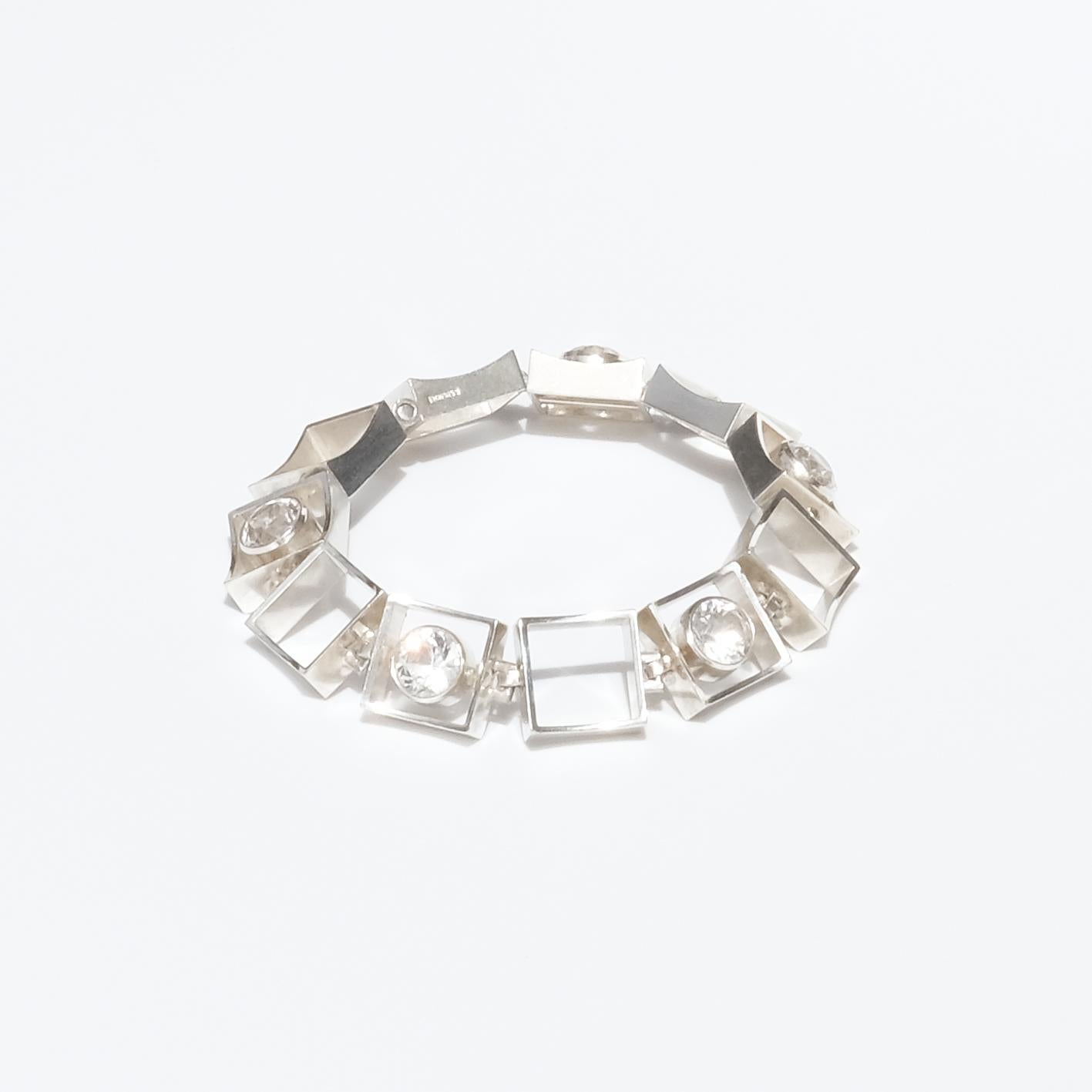 Swedish Silver Bracelet with Rock Crystals, 1970s 5
