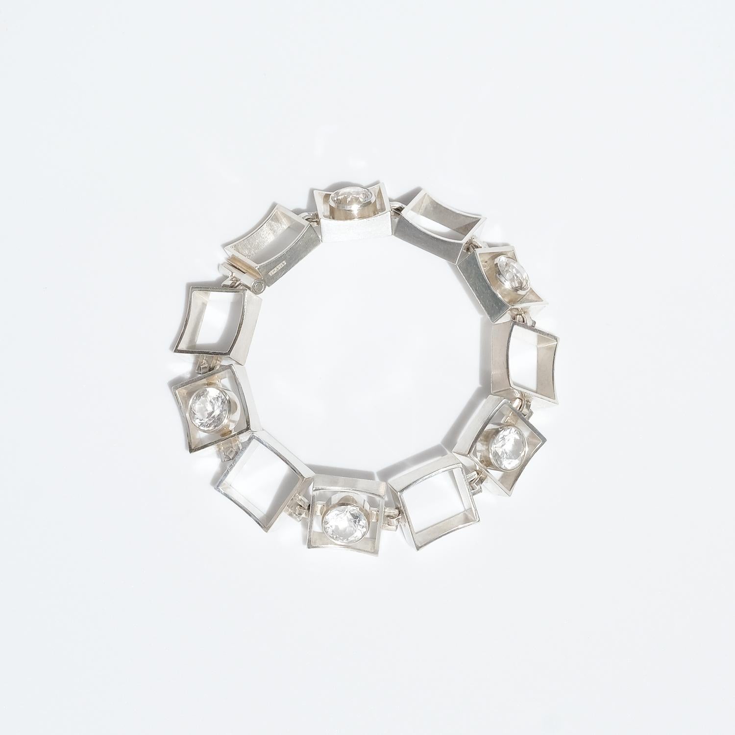 Swedish Silver Bracelet with Rock Crystals, 1970s 6