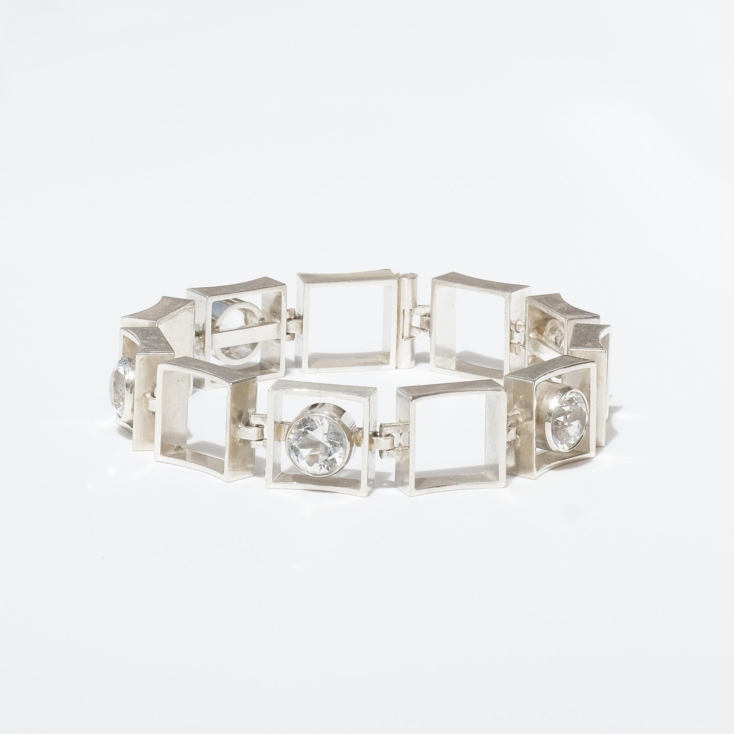 Swedish Silver Bracelet with Rock Crystals, 1970s 2
