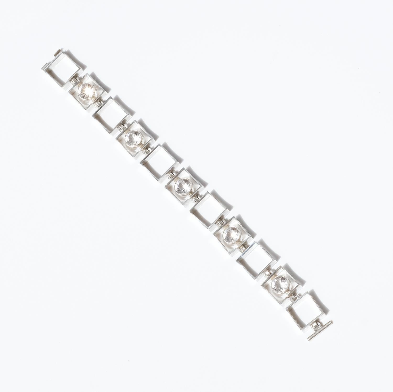 Swedish Silver Bracelet with Rock Crystals, 1970s 4