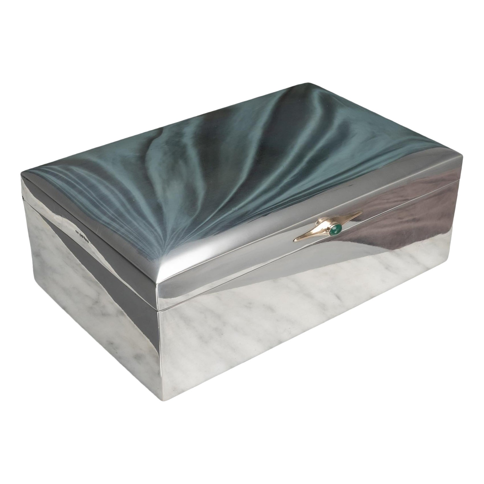 Swedish Silver Cigar Box With Green Agate Stone & Gold Clasp, Hallmarked 1927 en vente