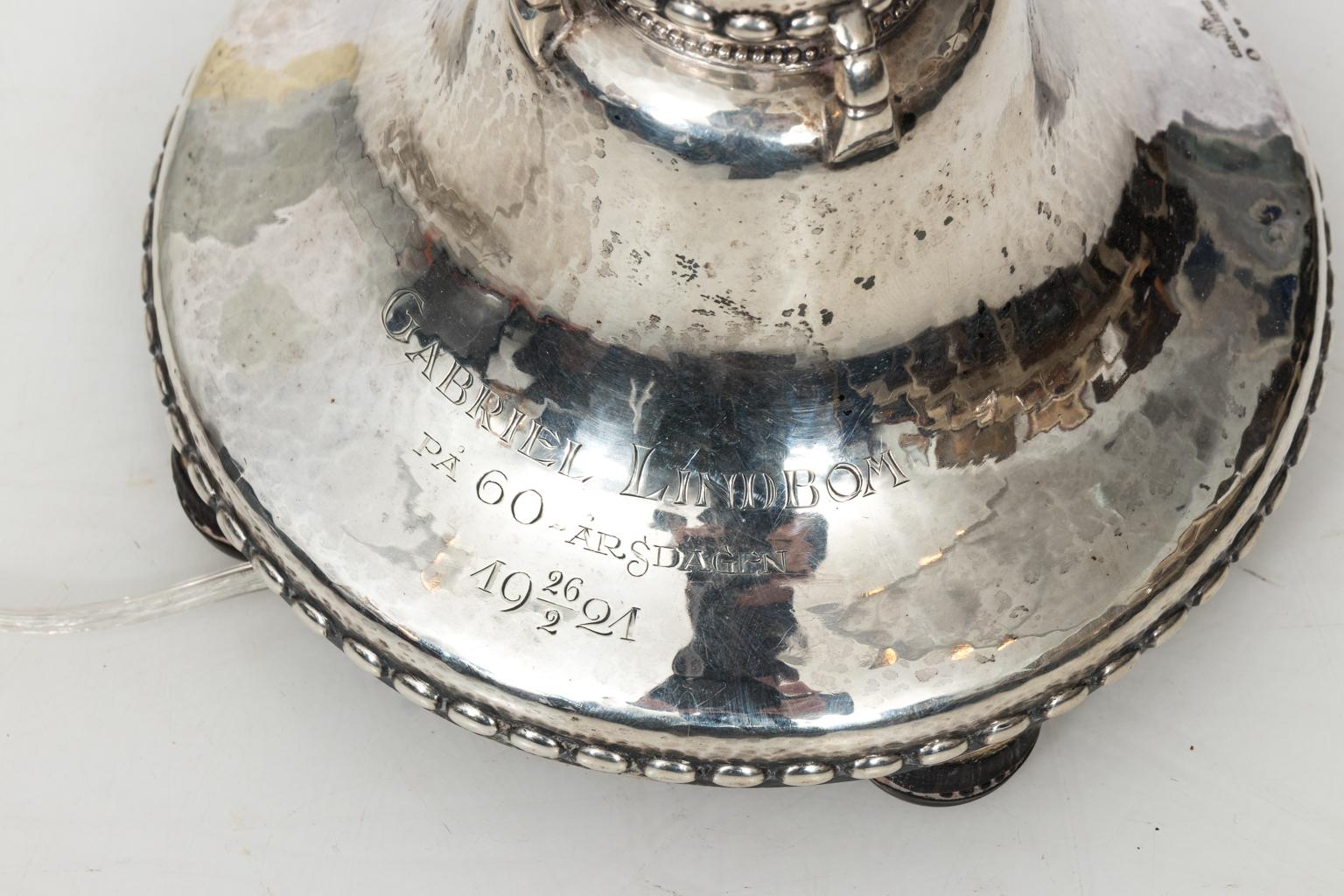Swedish Silver Lamp by C.G. Haltberg In Good Condition For Sale In Stamford, CT