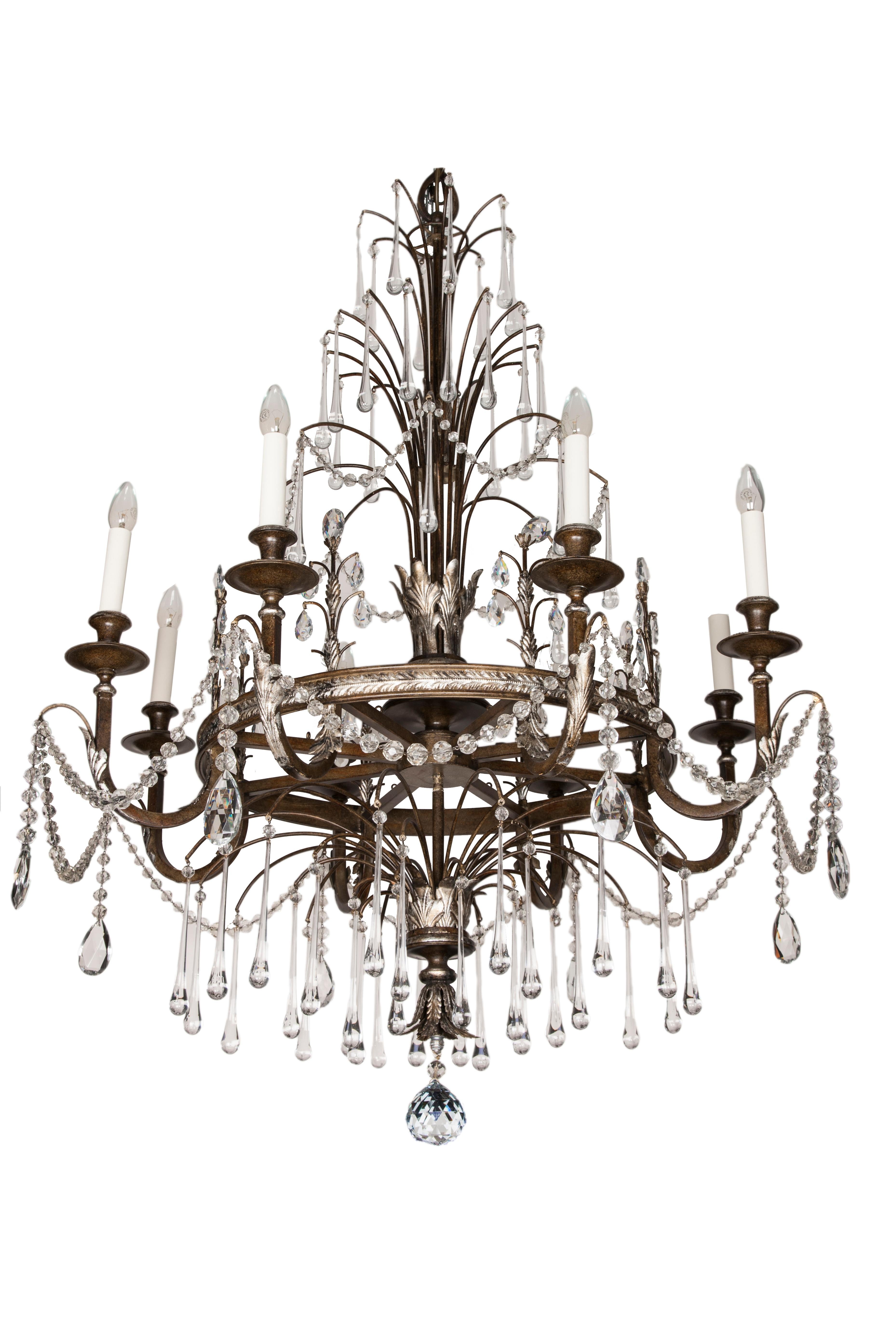 Contemporary Swedish Silver-Leaf and Bronze Eight Light Chandelier For Sale