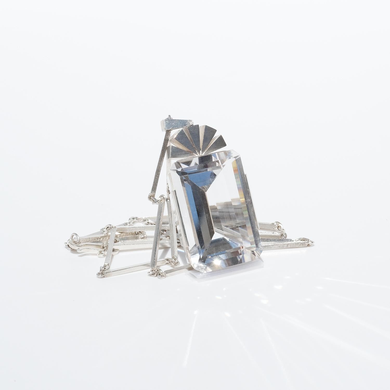Collana in argento svedese con cristallo di rocca Made 1944 in vendita 5