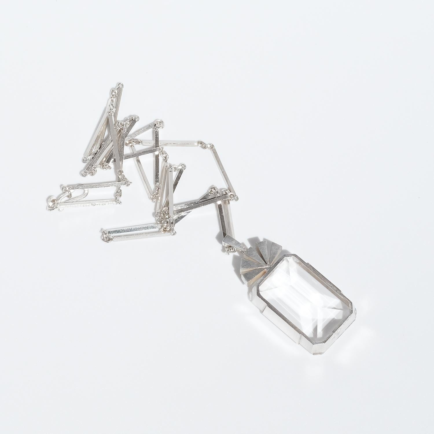 Collana in argento svedese con cristallo di rocca Made 1944 in vendita 6
