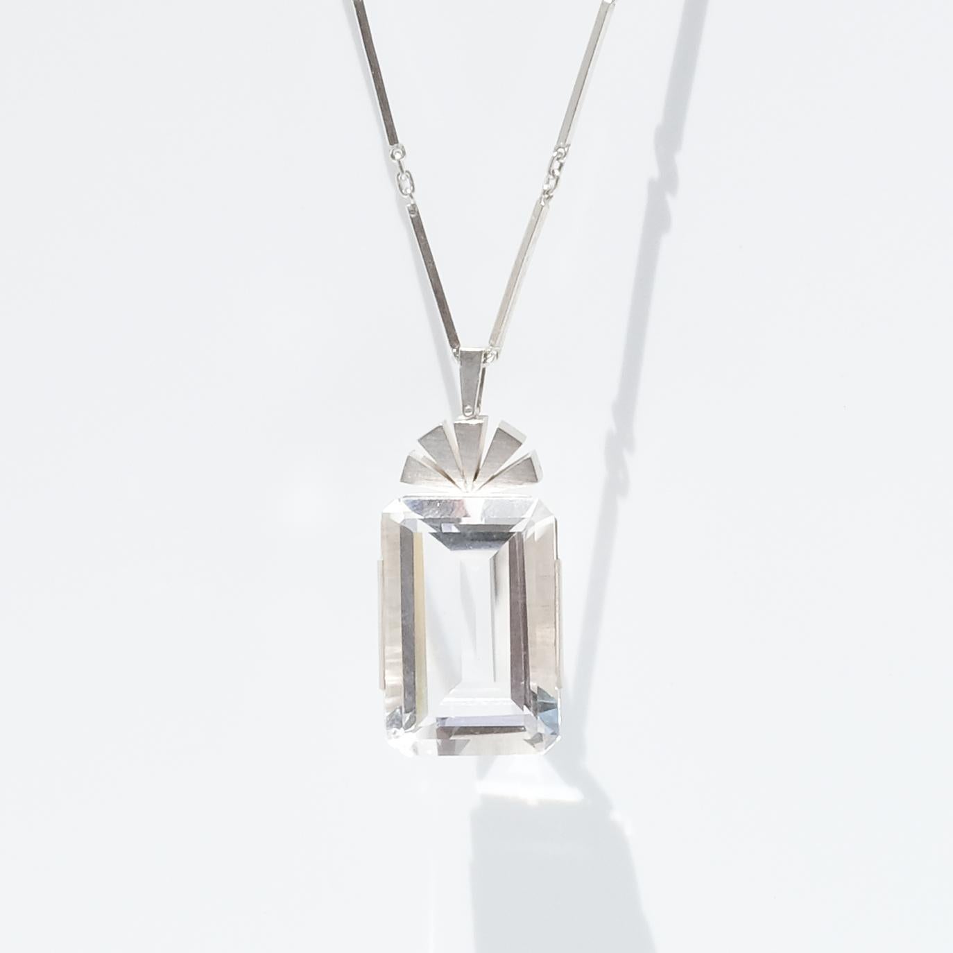 Quadrato Collana in argento svedese con cristallo di rocca Made 1944 in vendita