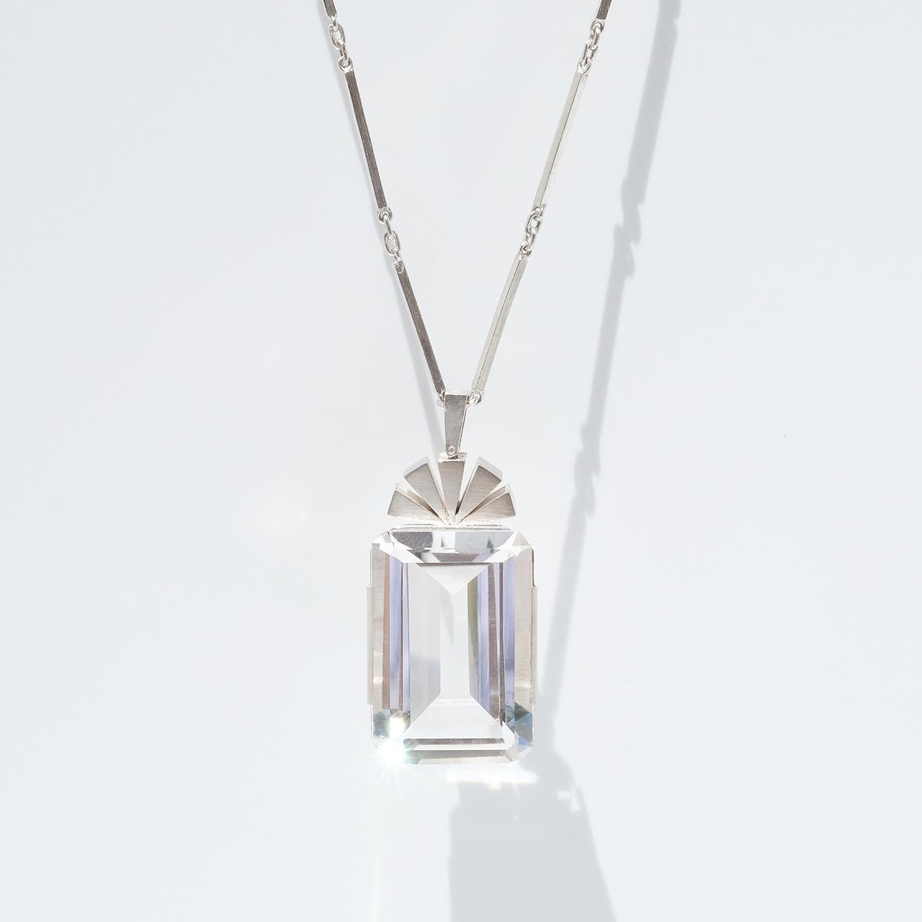 Collana in argento svedese con cristallo di rocca Made 1944 In condizioni buone in vendita a Stockholm, SE