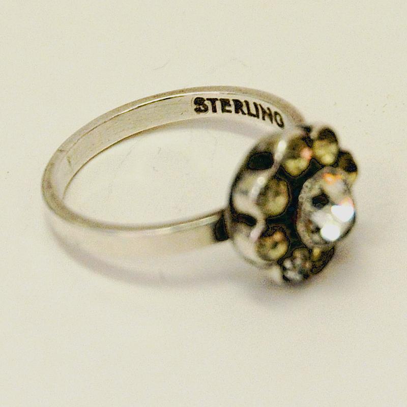 Mid-20th Century Swedish Silverring with clear stones vintage Flower 1962