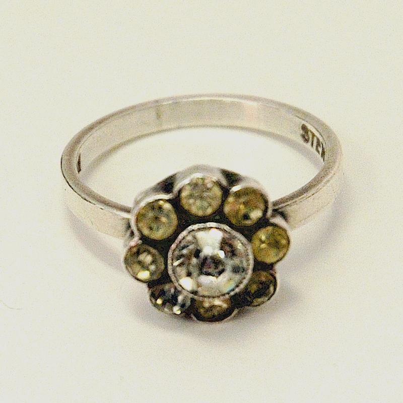 Swedish Silverring with clear stones vintage Flower 1962 1