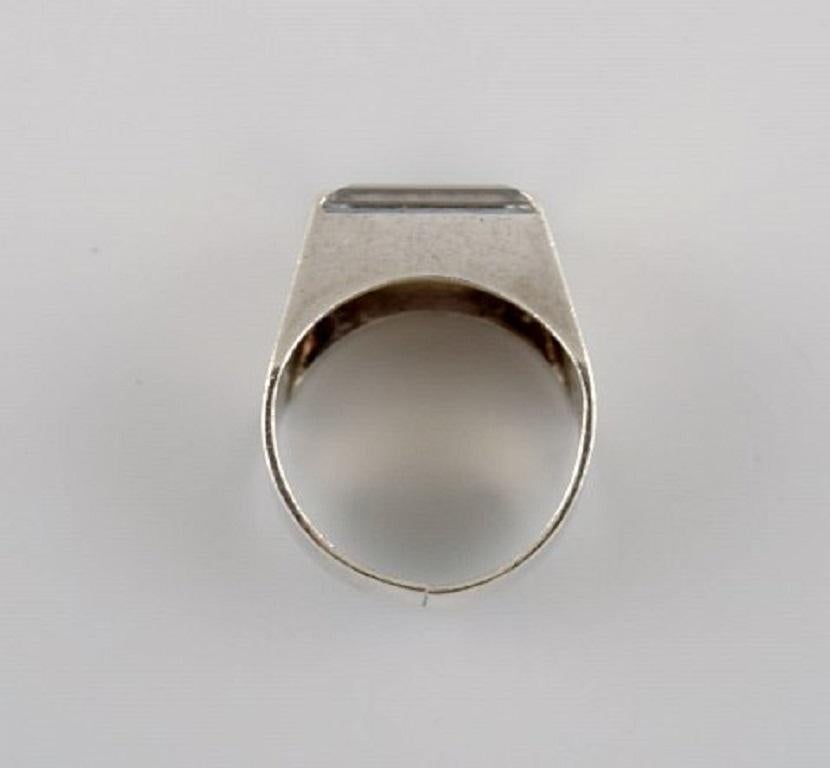 Swedish Silversmith, Art Deco Style Ring in Sterling Silver Adorned with Crystal In Excellent Condition In bronshoj, DK