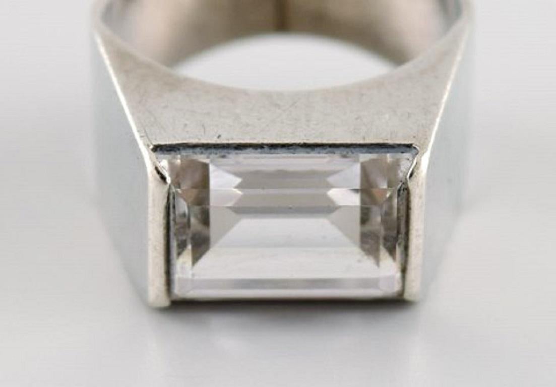 Women's Swedish Silversmith, Art Deco Style Ring in Sterling Silver Adorned with Crystal