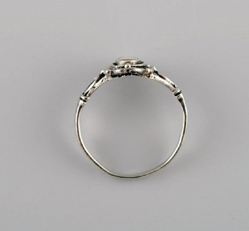 Modern Swedish Silversmith, Classic Ring in Sterling Silver Adorned with Opal