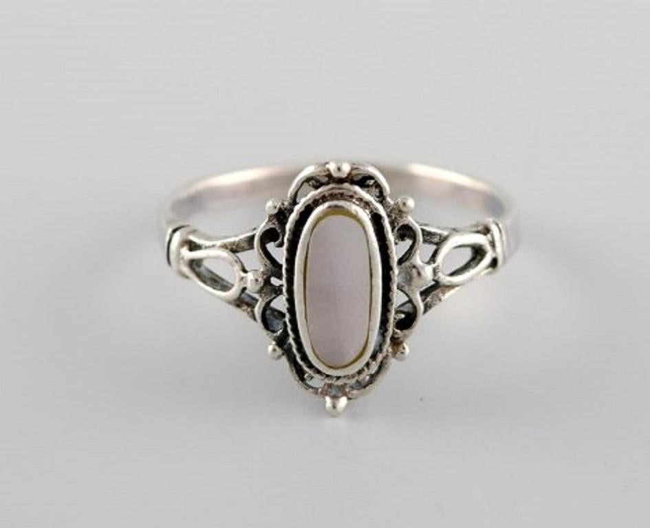 Oval Cut Swedish Silversmith, Classic Ring in Sterling Silver Adorned with Opal