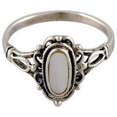 Retro Swedish Silversmith, Classic Ring in Sterling Silver Adorned with Opal