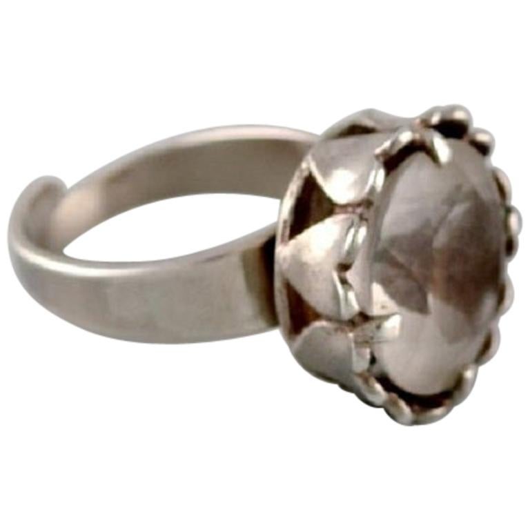 Swedish Silversmith, Modernist Ring in Sterling Silver with Mountain Crystal For Sale