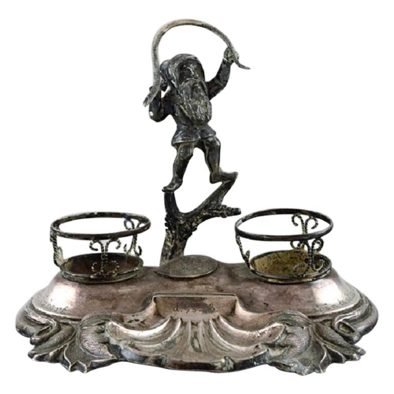 Swedish Silversmith, Writing Kit/Inkwell in Silver with Elf, 1890s
