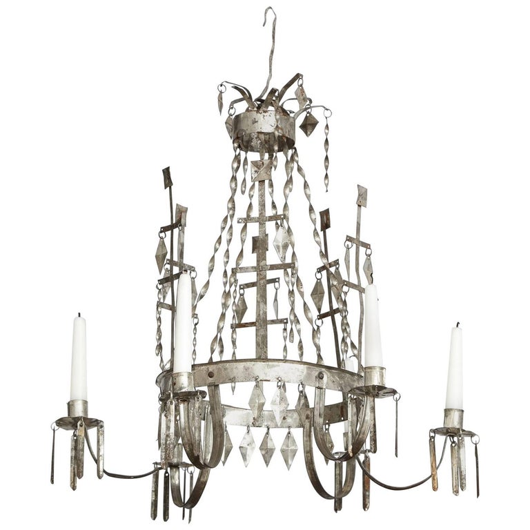 Swedish SixArm Gustavian Tin Chandelier, Origin, Sweden, circa 1800