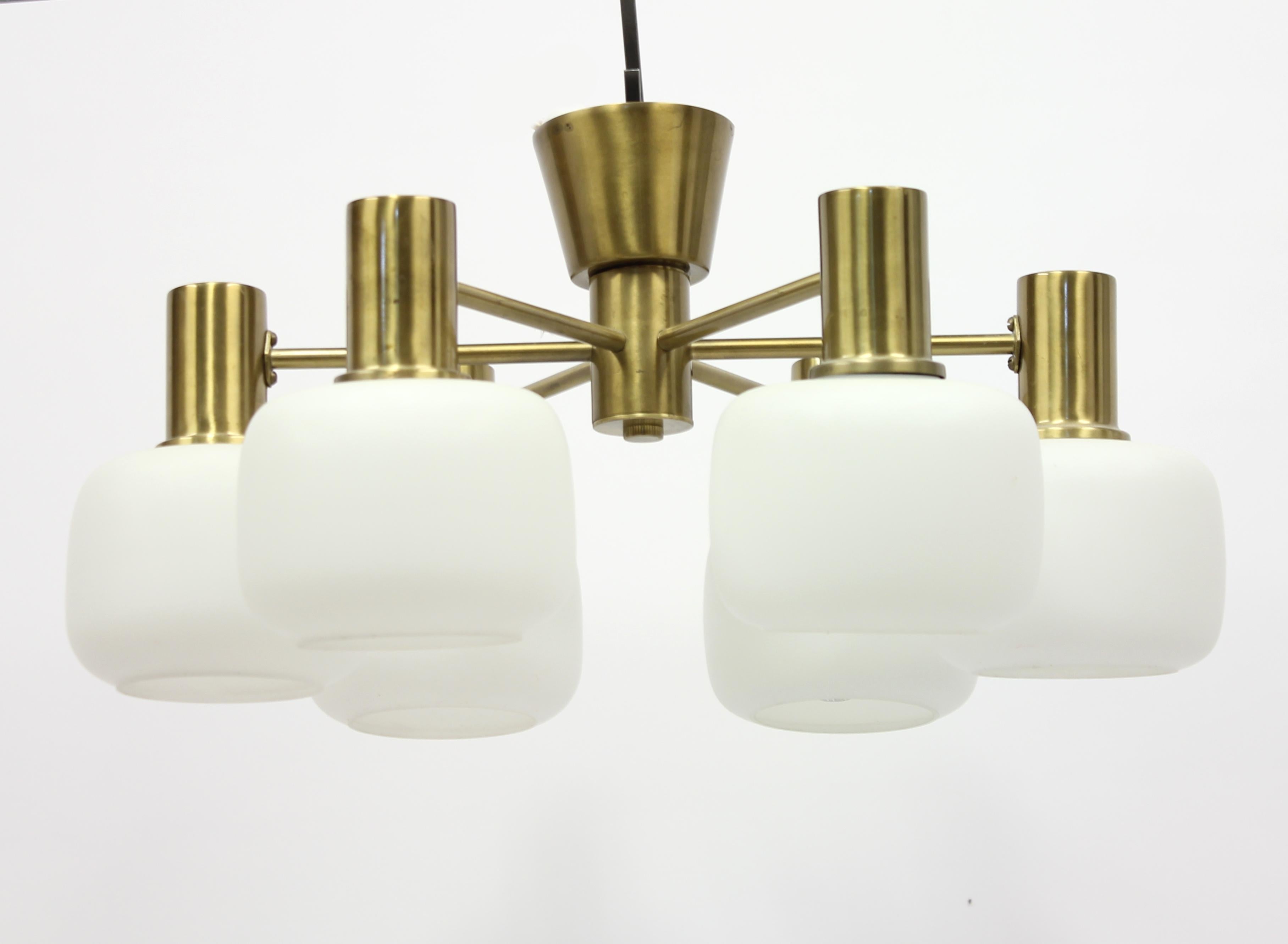 Swedish Six Light Brass ASEA Ceiling Light, 1950s 3