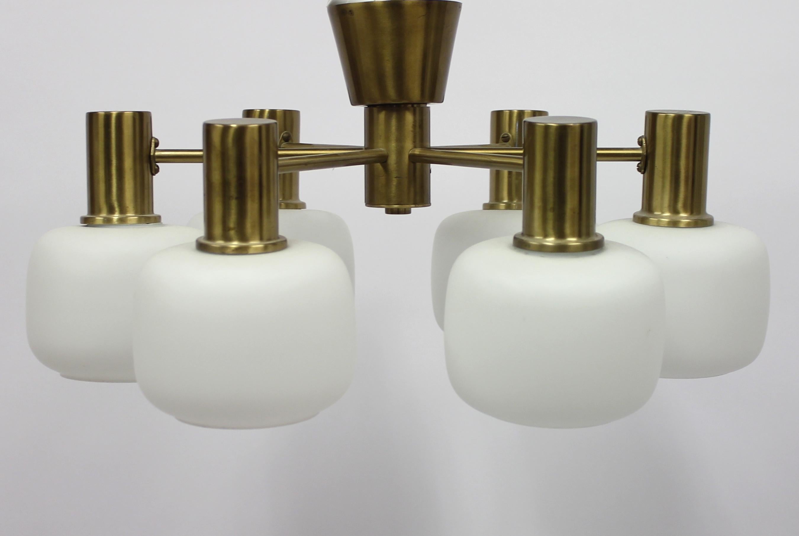 Swedish Six Light Brass ASEA Ceiling Light, 1950s 5