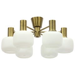 Swedish Six Light Brass ASEA Ceiling Light, 1950s