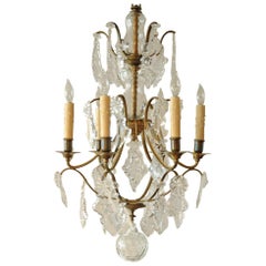 Used Swedish Six-Light Chandelier with Cut Crystal Leaf Shaped Prisms, circa 1870