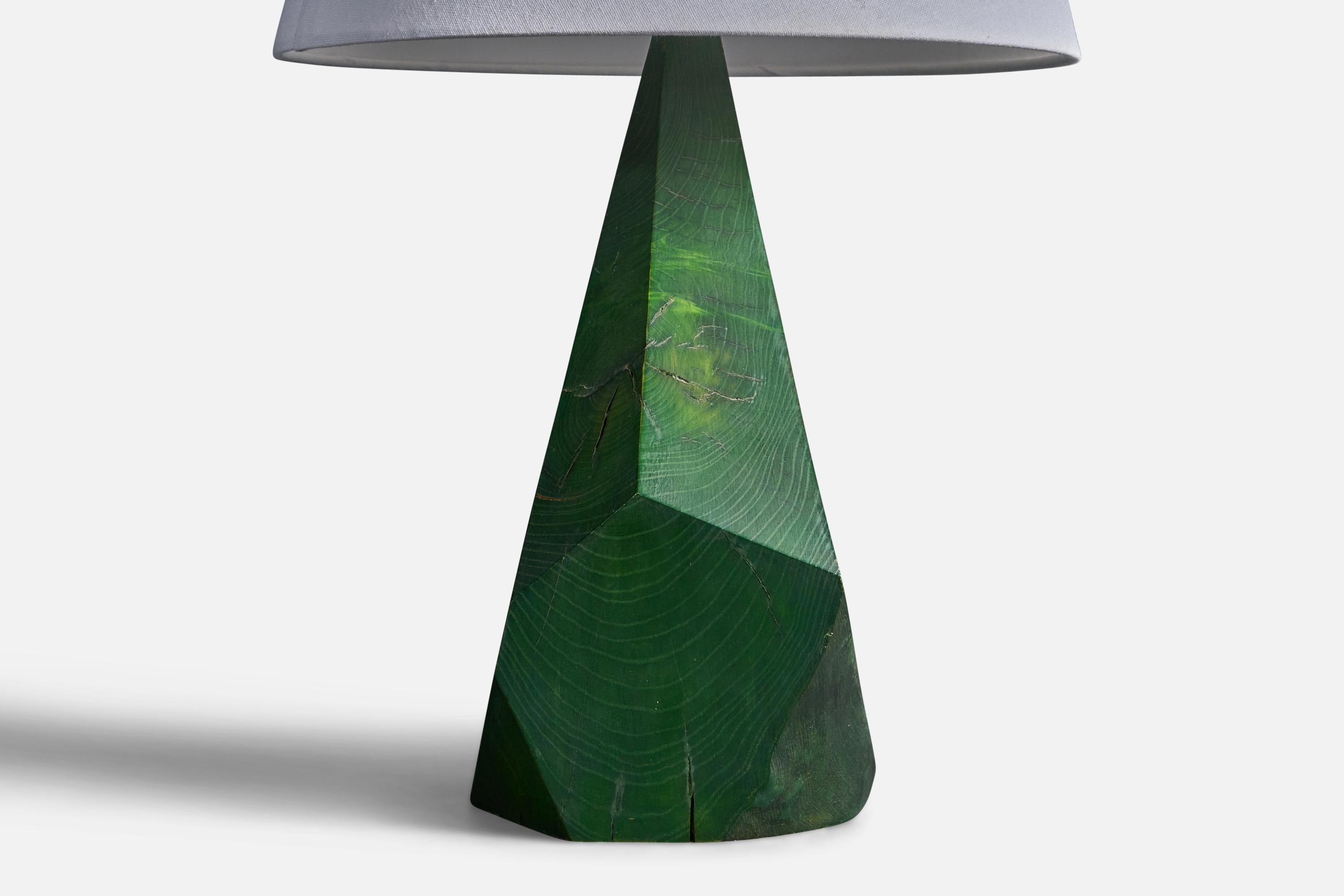 Hand-Painted Swedish, Sizable Free Form Table Lamp, Green Painted Wood, Sweden, 1950s For Sale