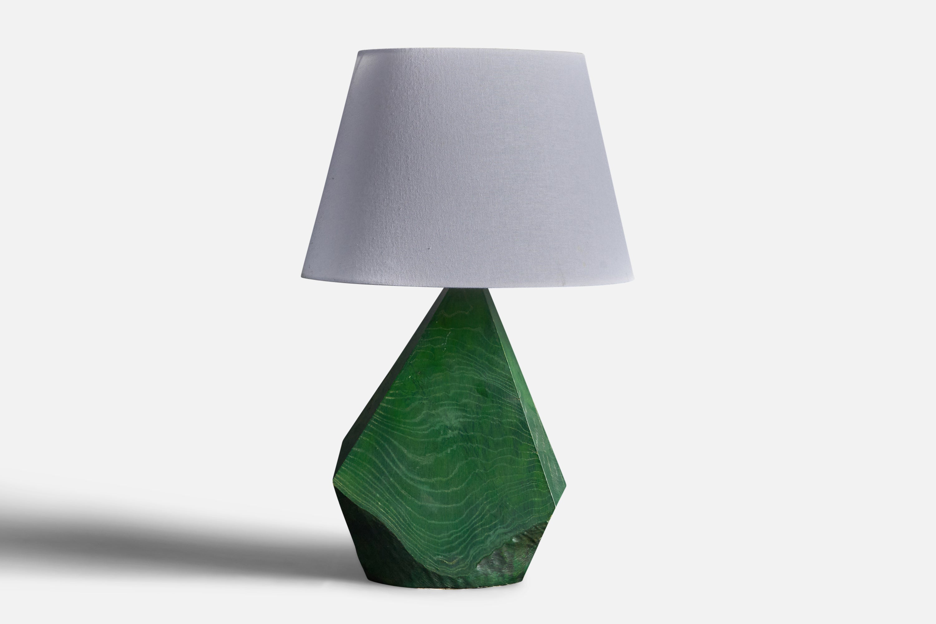 Swedish, Sizable Free Form Table Lamp, Green Painted Wood, Sweden, 1950s For Sale