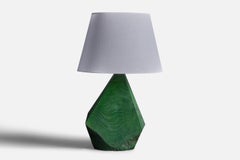 Vintage Swedish, Sizable Free Form Table Lamp, Green Painted Wood, Sweden, 1950s