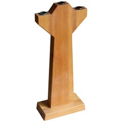 Swedish, Sizable Minimalist Candelabra, Pine, Brass, Signed, Sweden, 1970s