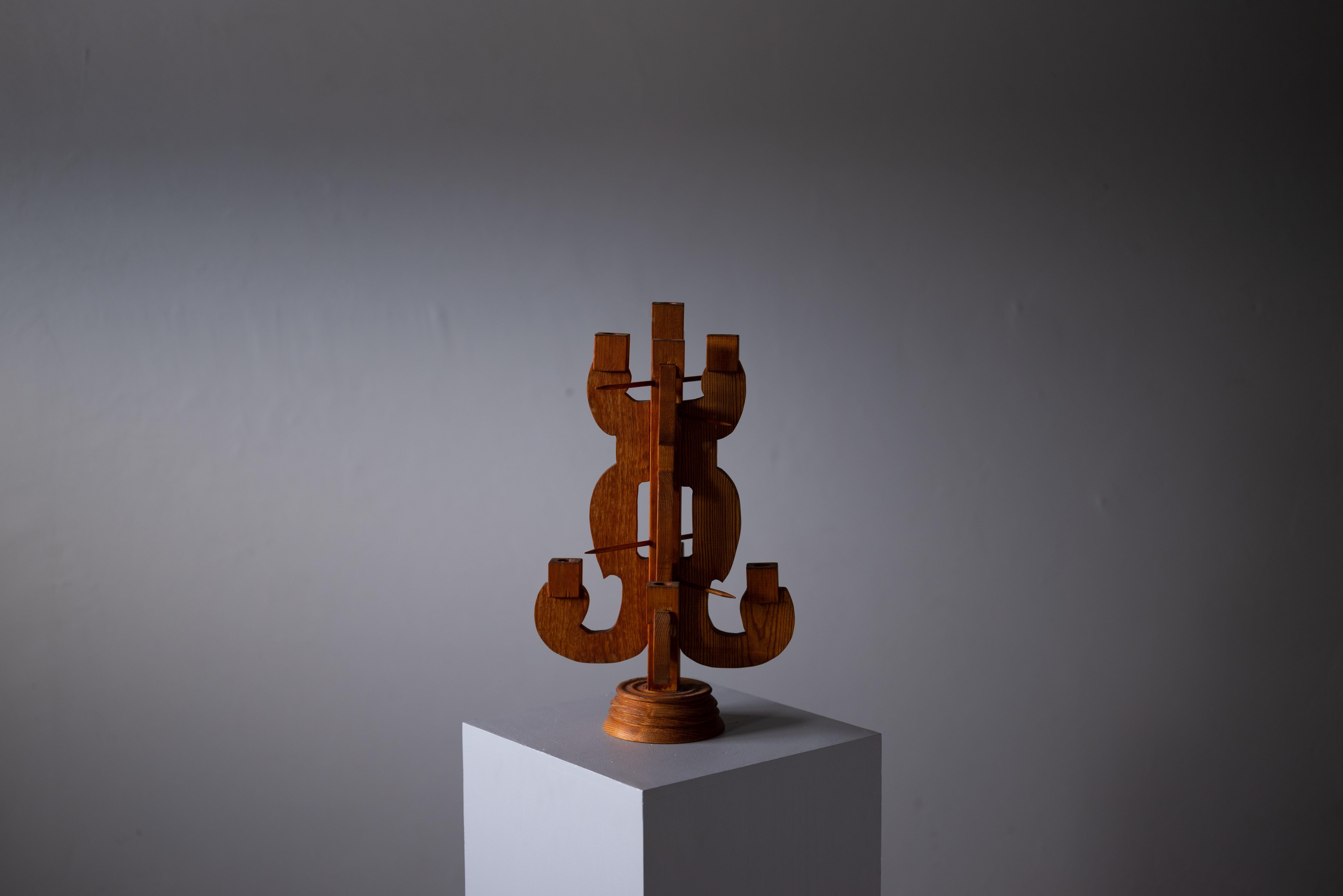 Swedish, Sizable Minimalist Candelabra, Pine, Sweden, 1970s In Good Condition In High Point, NC