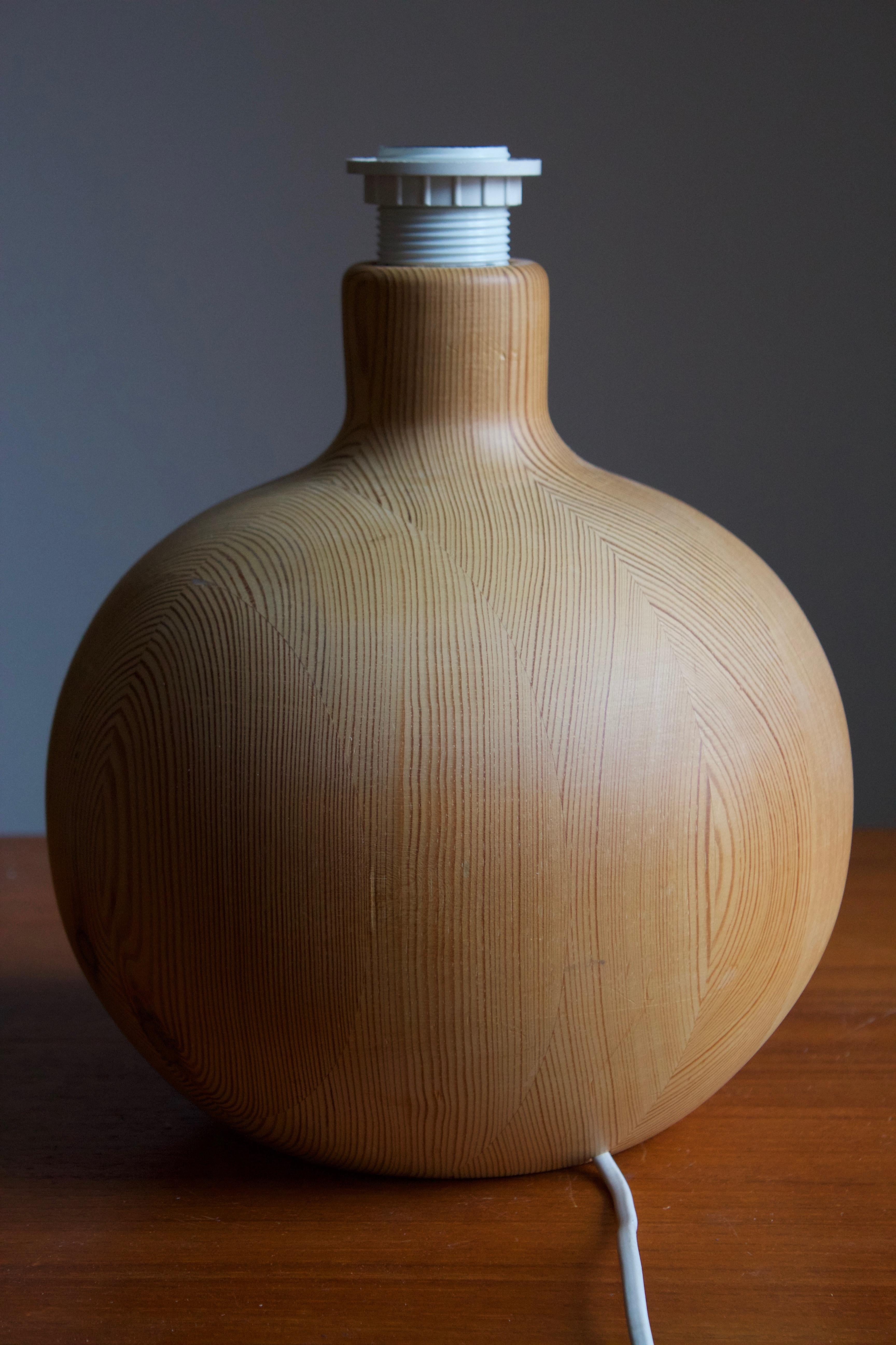 Mid-Century Modern Swedish, Sizable Minimalist Table Lamp, Turned Solid Pine, Sweden, 1970s