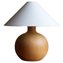 Swedish, Sizable Minimalist Table Lamp, Turned Solid Pine, Sweden, 1970s